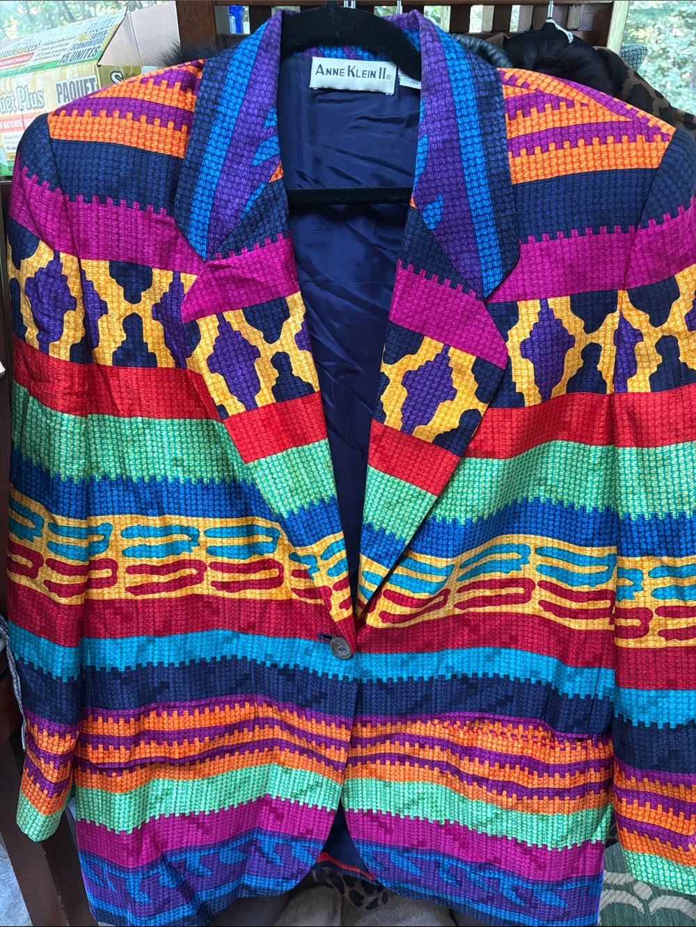 Anne Klein II 1980’s Colorful Multicolor Patterned Women's Blazer - silk